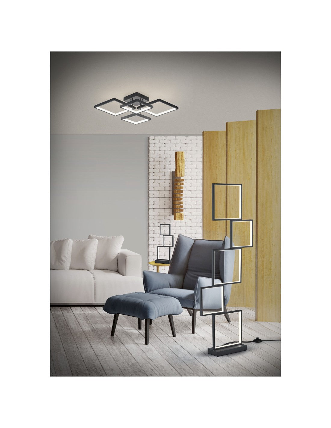 Sorrento LED-Deckenleuchte 4 Quadrate 52x52 cm Black Trio Lighting