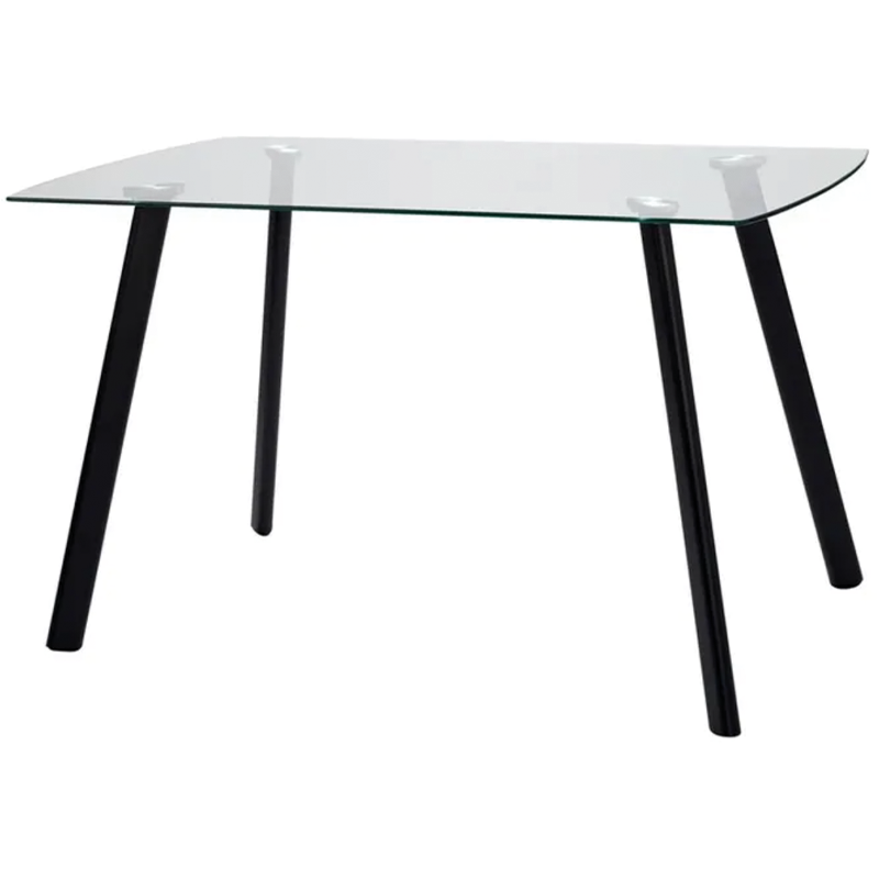 Fester schwarzer Tisch Maura mit Glasplatte und Metallbeinen 130x75x76
