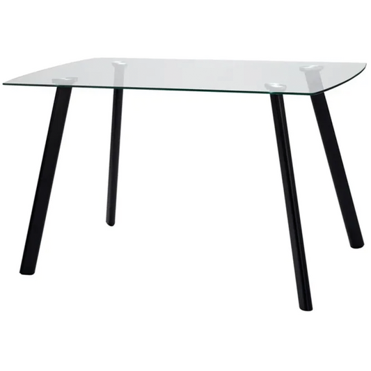 Fester schwarzer Tisch Maura mit Glasplatte und Metallbeinen 130x75x76