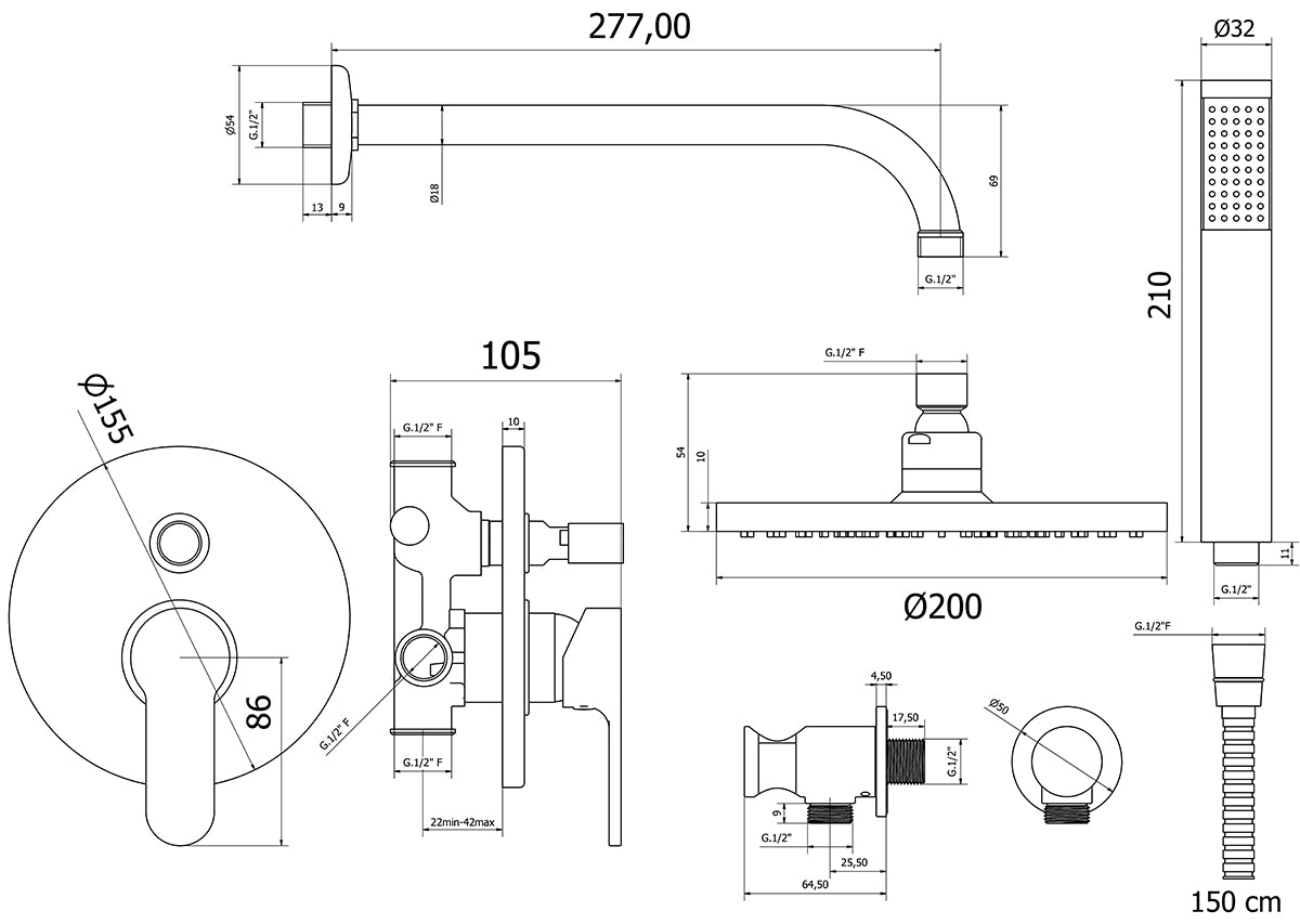 Agape Chrom-Duschset
