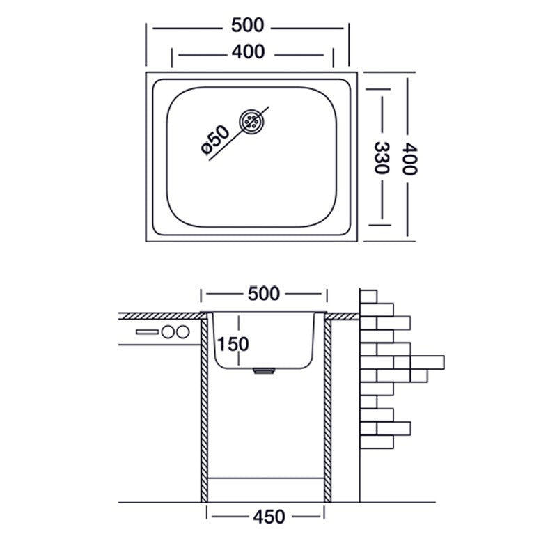 Lavello da cucina una vasca in acciaio inox satinato da incasso 40x50 cm(N20535) EFFEZ