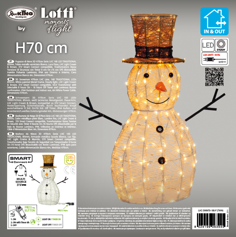 3D-LED-Schneemann H70cm 160 LED-Serie
