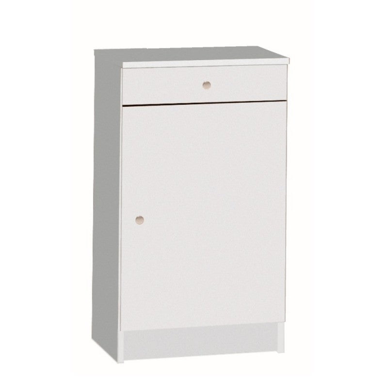Niedriger Mehrzweckschrank mit einer Tür und einer Schublade, Weiß, 46 x 34 x 80 cm