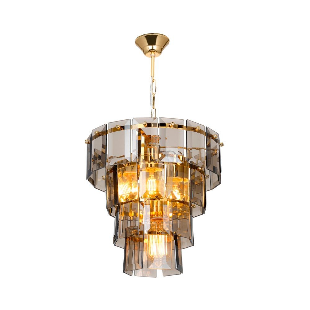 Deckenleuchte mit 4 Lichtern Falez MDL3829 aus Rauch- und Goldglas