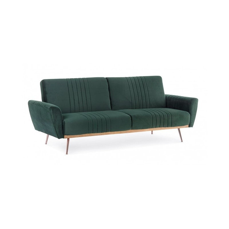 Dreisitzer Samt Schlafsofa Dunkelgrün JOHNNY 210x83x h85 cm
