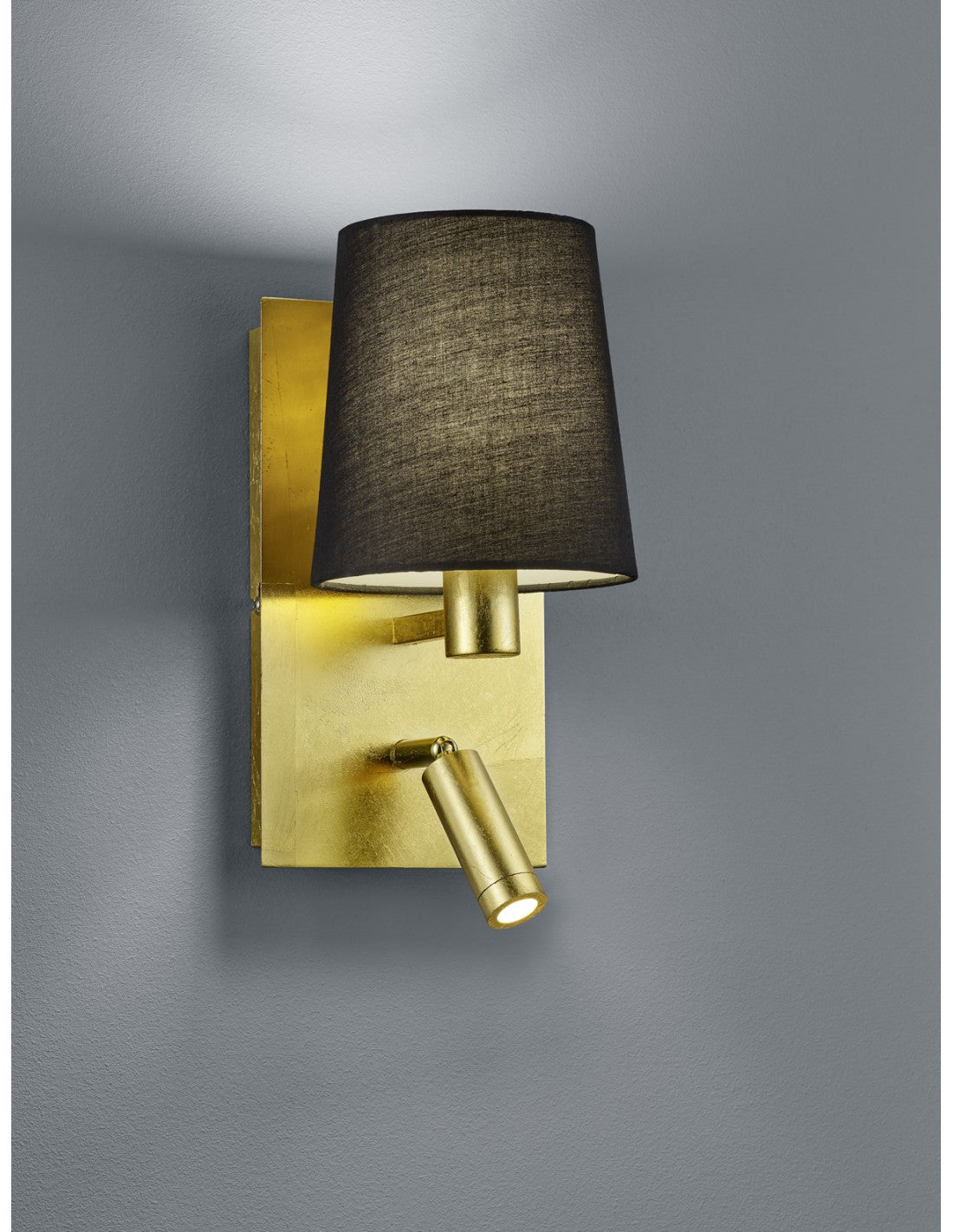 Moderne Goldapplikation mit schwarzem Lampenschirm und Marriot Trio Lighting Led Spot