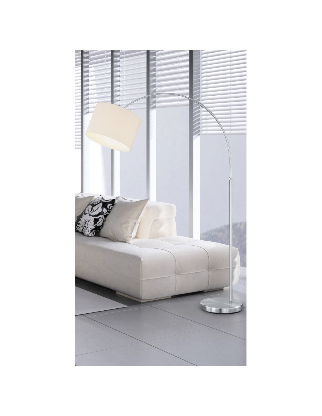 Piantana an Arco Hotel 1xE27 Nichel Paralume Tessuto Bianco Trio Lighting