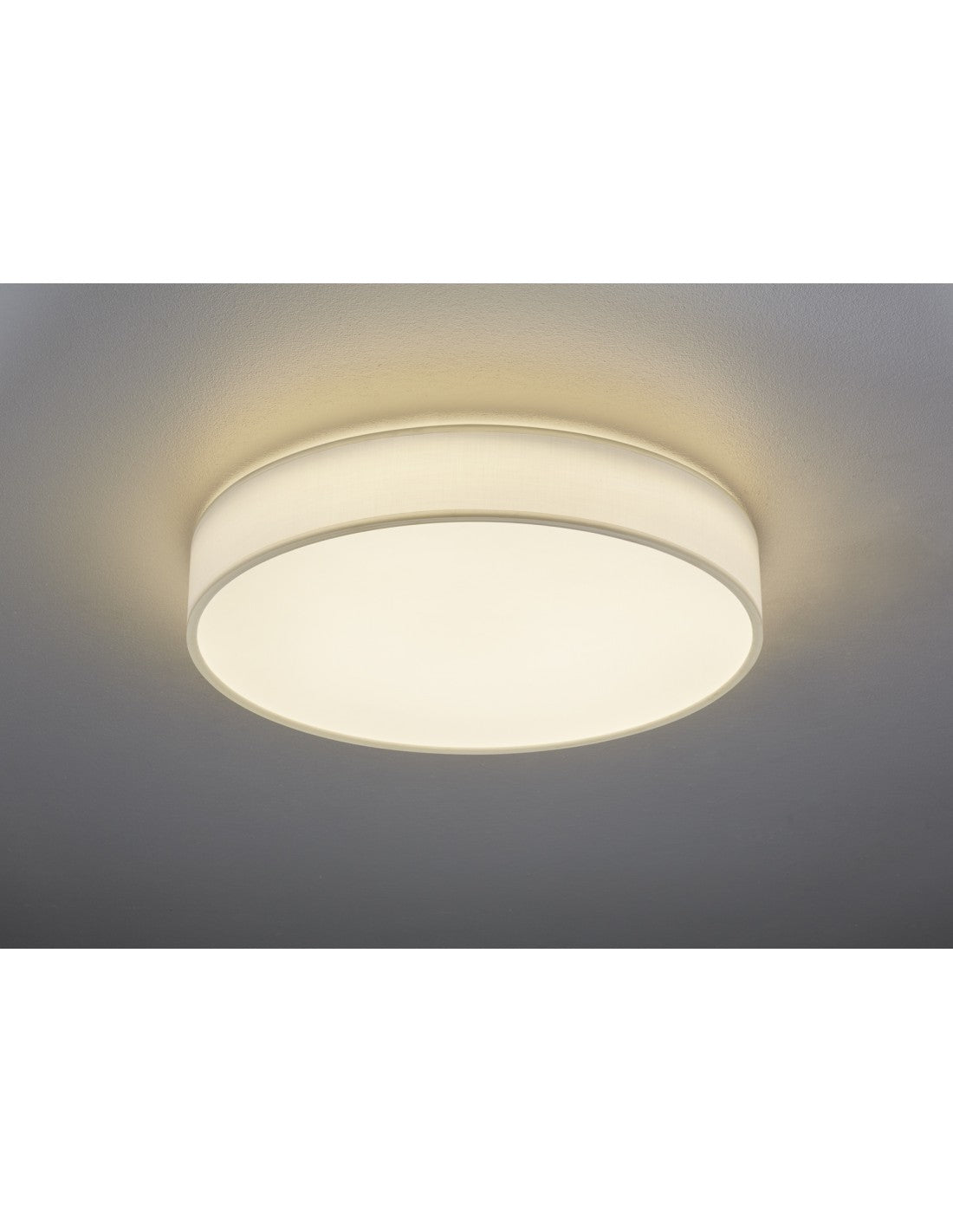 LED-Deckenleuchte mit Dimmer, Farbwechsel, Lugano, weißer Stoff, Ø60 cm, Trio-Beleuchtung