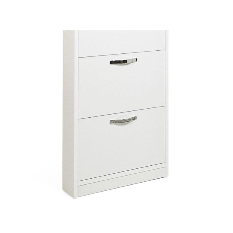 Schlankes Schuhregal aus weißer Esche aus Melaminholz, 5 Klappen, 180 x 65 x 15 cm