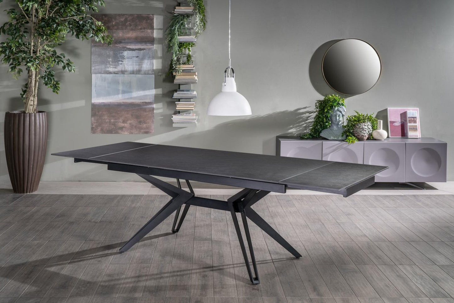 Ausziehbarer Tisch Vintage Grau - Mattschwarz 90 cm x 160-240 cm cm H. 76 cm