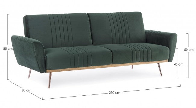 Dreisitzer Samt Schlafsofa Dunkelgrün JOHNNY 210x83x h85 cm