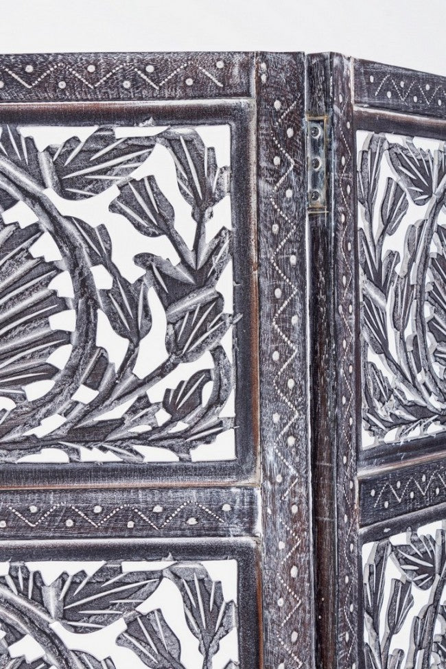 3-türiger, antikgrauer Paravent im Fusion-Stil von Darika