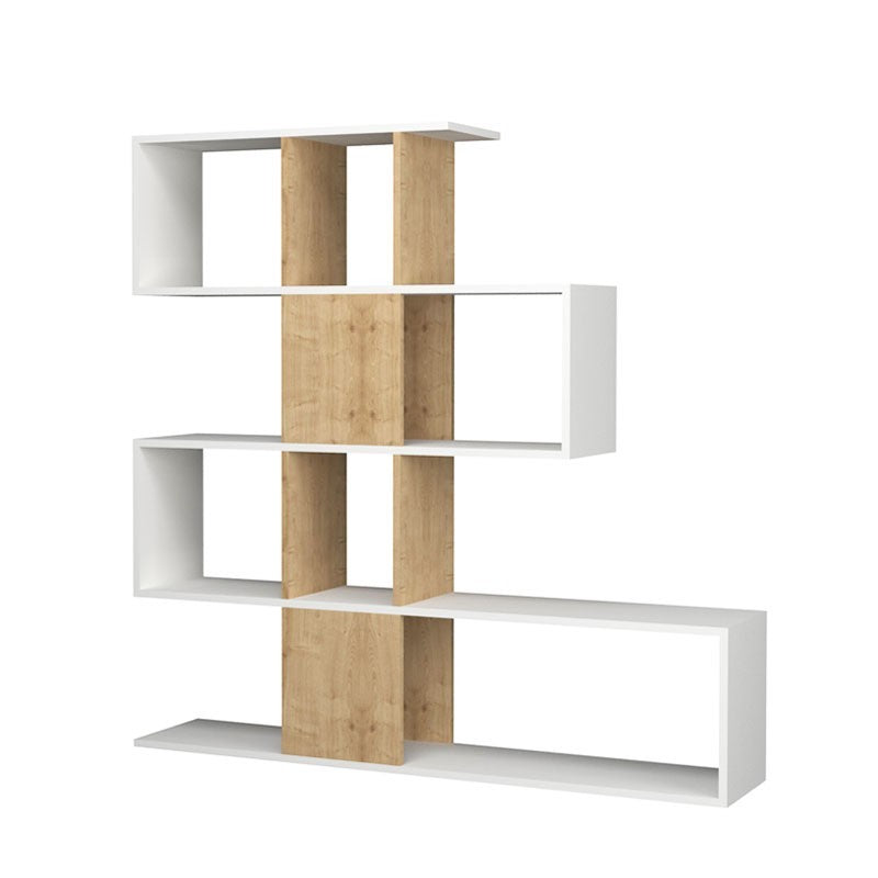 Regal Bücherregal 4 Ebenen 9 Fächer weiß und Eiche 145x29xh.145 cm