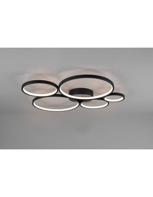 Plafoniera Rondo 5 Cerchi Le Deinbare Nero L59 cm Trio Lighting