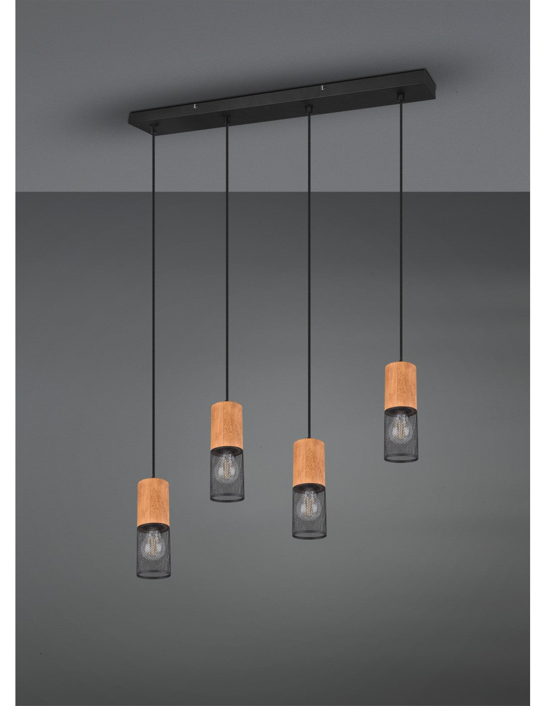 Tosh Blasensuspension 4xE27 Holz und Gatte Metallica L65 cm Trio Lighting