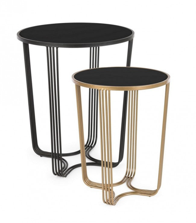Set 2 Gold-schwarz Metall Couchtisch Design Stil