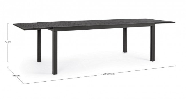 HILDE-Außentisch aus anthrazitfarbenem Aluminium, ausziehbar 200-300 x 100 x 75 cm