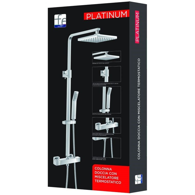 Quadratisches Thermostat-Duschsäulenset aus verchromtem Stahl