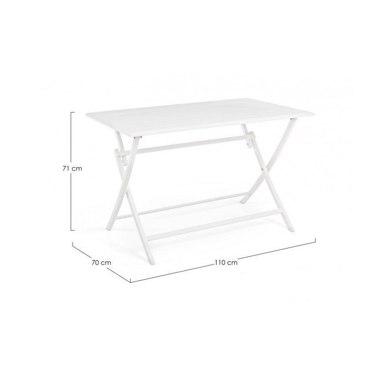 ELIN-Außentisch aus weißem Aluminium, 110 x 70 x 71 cm