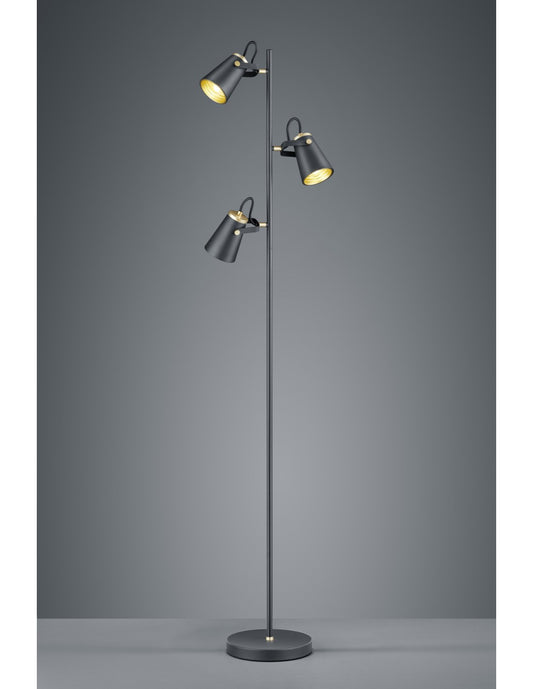Minimale Stehlampe 3 verstellbare Kegel Edward H160 cm Schwarz und Gold Trio Lighting