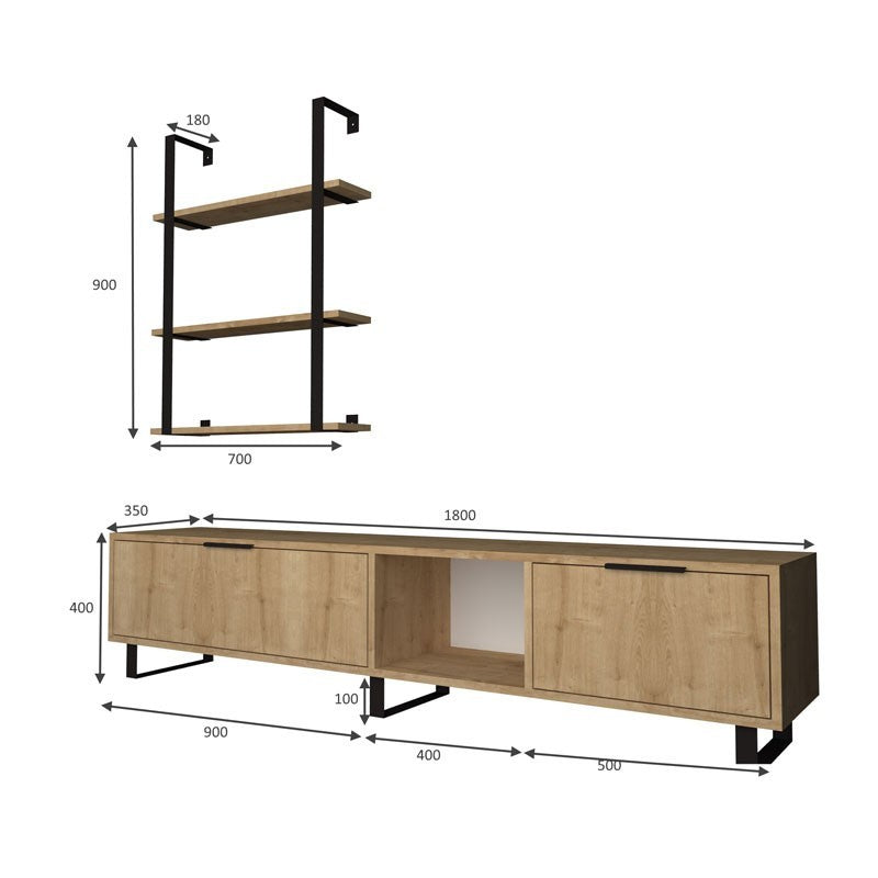 Mobile Port Tv 2 rebellieren mit Bibliothek 3 Cafeteria 180x35xh.40 cm