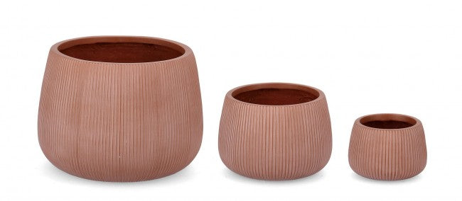 Set3 P.Vase Ribbed Bomb Terracotta Alto
