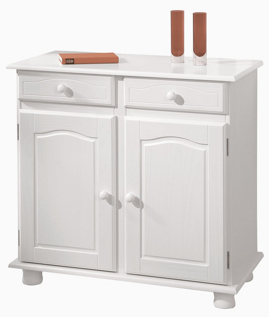 Buffet-Set mit 2 Türen und 2 Schubladen aus weißem Massivholz