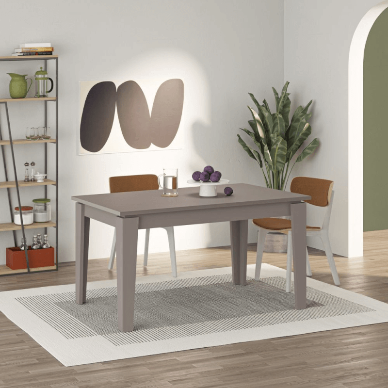 Tolmen ausziehbarer Tisch in hellem Mokka-Taubengrau, 140 x 80 cm