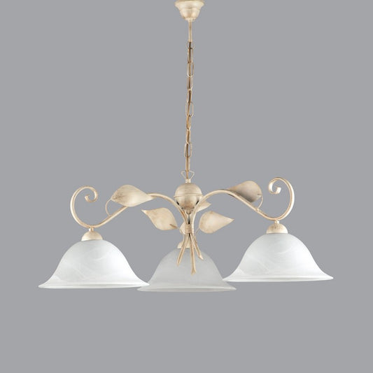 Hängelampe aus Eisen Elfenbein Gold drei Leuchten 78x h34 cm