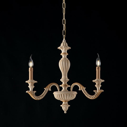 Kronleuchter aus Holz aus Elfenbein und Blattgold mit drei Lichtern, 43 x 57 cm
