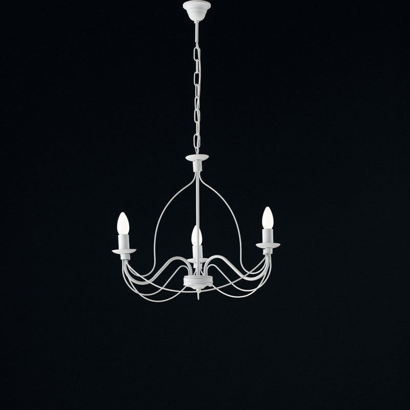 Weißer Shabby-Kronleuchter aus Eisen mit drei Lichtern, 49 x H43 cm