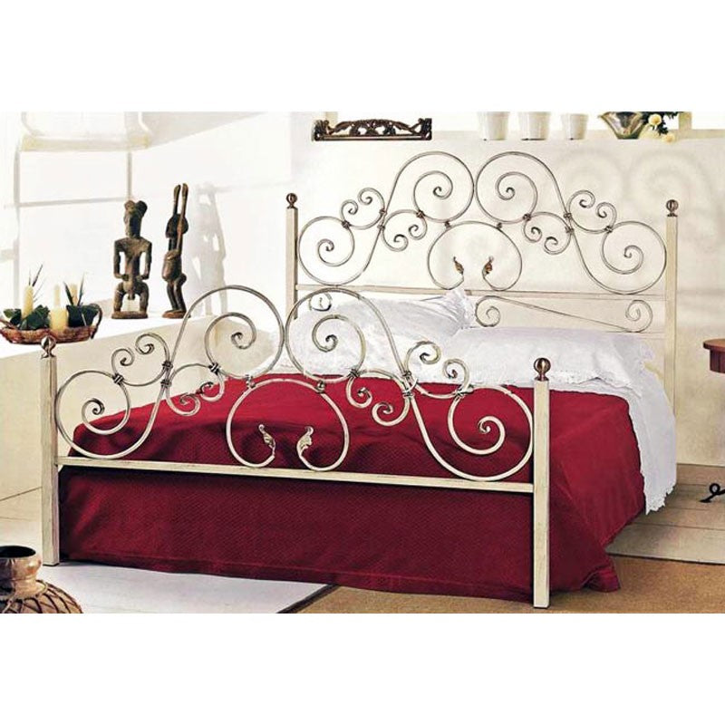 Italienisches Doppelbett aus elfenbeinfarbenem Schmiedeeisen