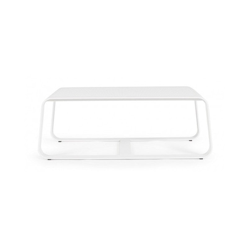 MERRIGAN Outdoor-Couchtisch aus weißem Aluminium, 105 x 62 x 38 cm