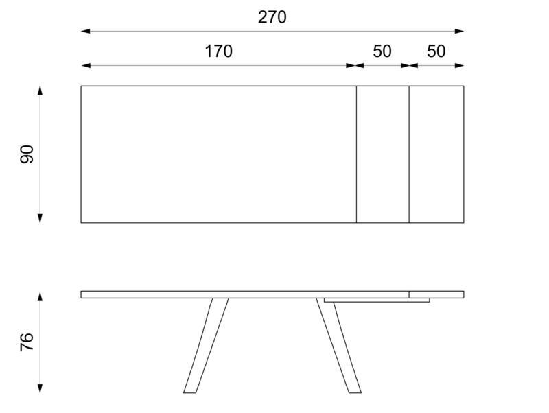 Ausziehbarer Tisch mit Rostplatte und weißen Beinen 170/270x90x76h cm