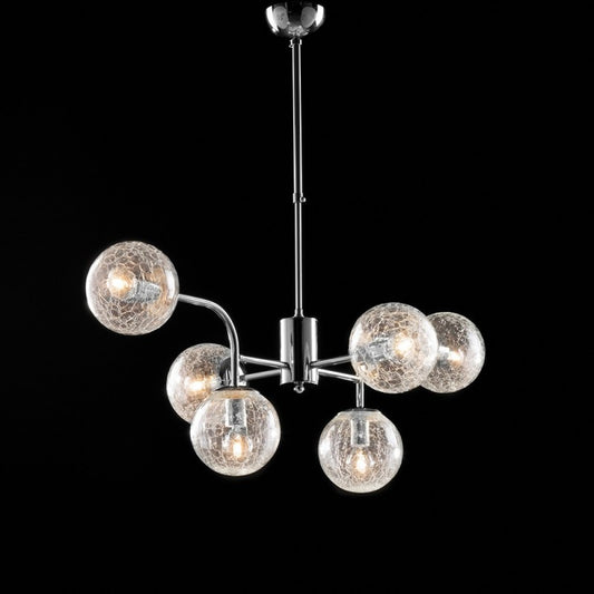 Moderner Kronleuchter aus poliertem Chromeisen, 6 Lichter, 86 cm