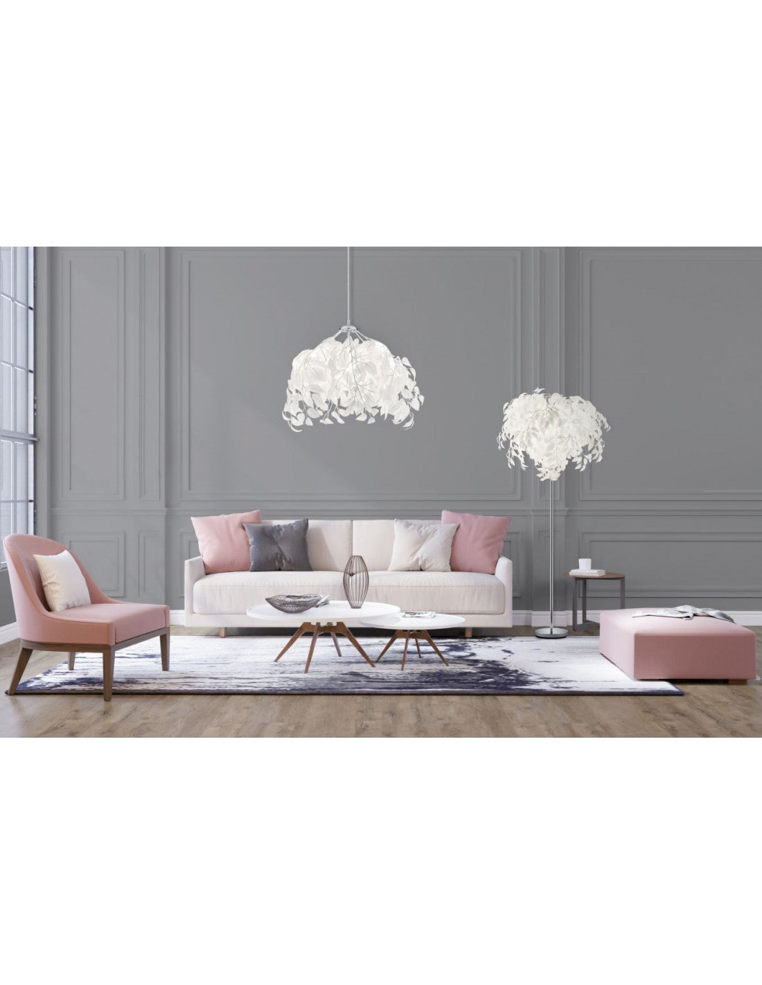 Stehlampe 3 Lichter weiße dekorative Blätter Leavy Trio Lighting