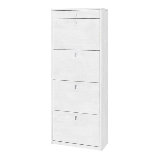 Schuhregal mit vier Türen und einer oberen Schublade in Oxy White 63x29x h164 cm
