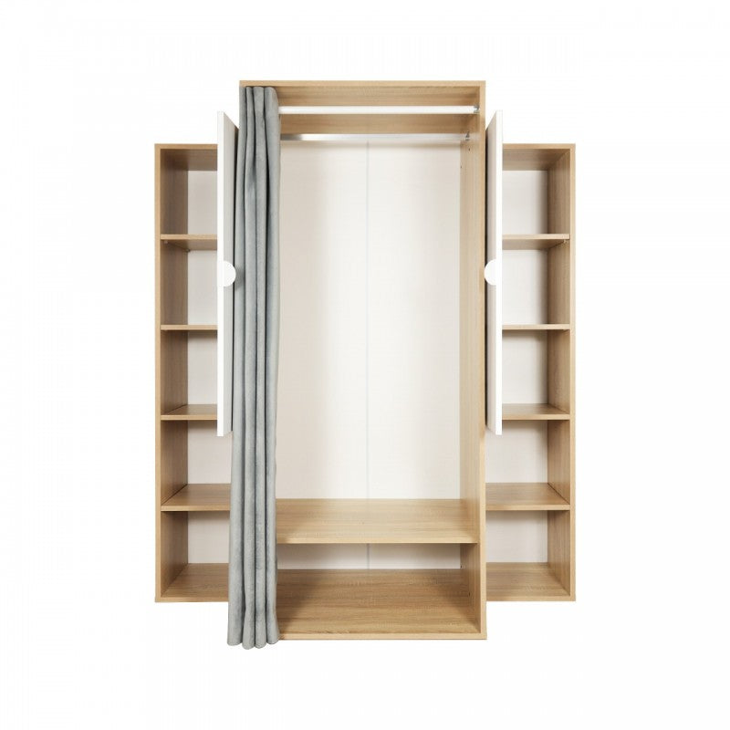 Kleiderschrank aus Eichenholz mit Türen und Kleiderbügel für Kabine oder Schlafzimmer