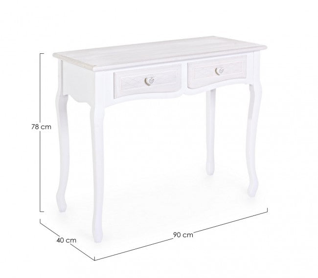 Shabby-Konsole aus MDF mit zwei Schubladen Weiß CHARELENE L 90x40x h78 cm