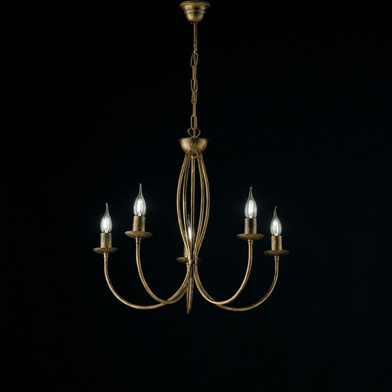 Kronleuchter aus Eisen in Braungold mit fünf Lichtern, 55 x 53 cm
