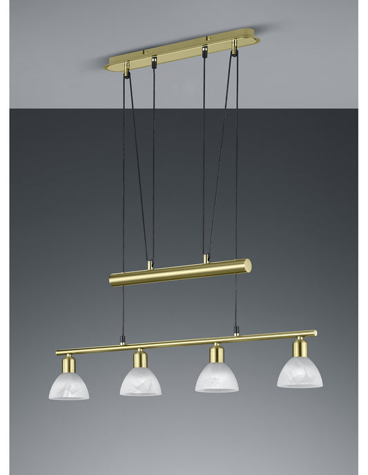 Messing-Kronleuchter Up and Down Barbell 4 Glaslampenschirm Levisto Trio Lighting