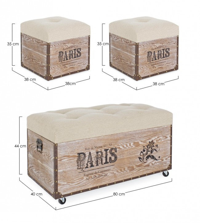 Set mit 3 Sitzpuffs aus beigem MDF TAVEL PARIS