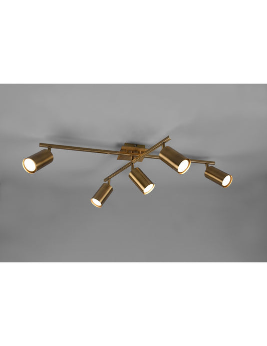 Deckenleuchte mit 5 verstellbaren Strahlern Marley Aged Brass Trio Lighting