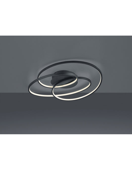 Gale Deckenleuchte 3 Kreise Mattschwarz LED 38,5 W Dimmbar L60 cm Trio Lighting