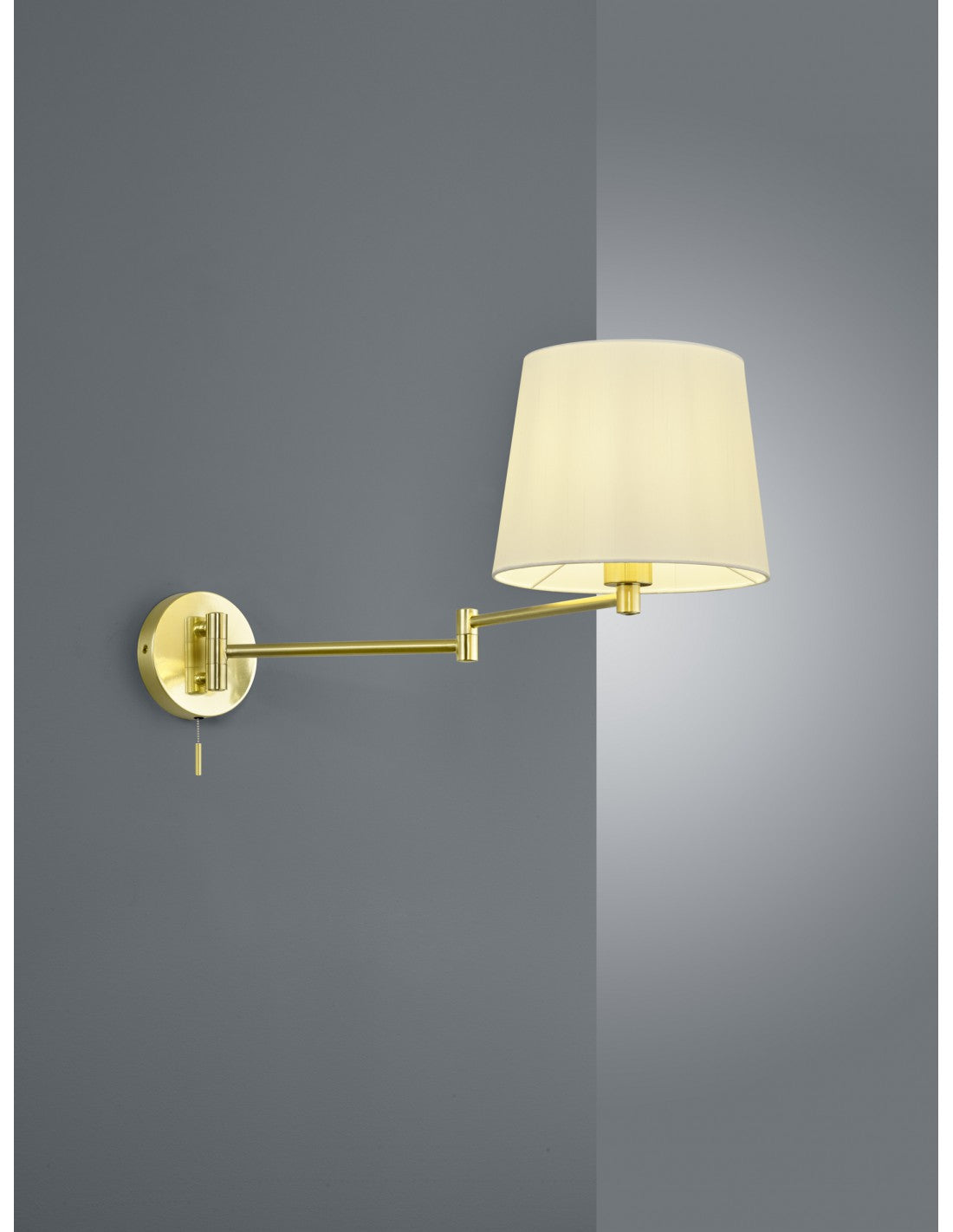 Applikation flexibler Arm Messing weißer Lampenschirm Lyon Trio Lighting