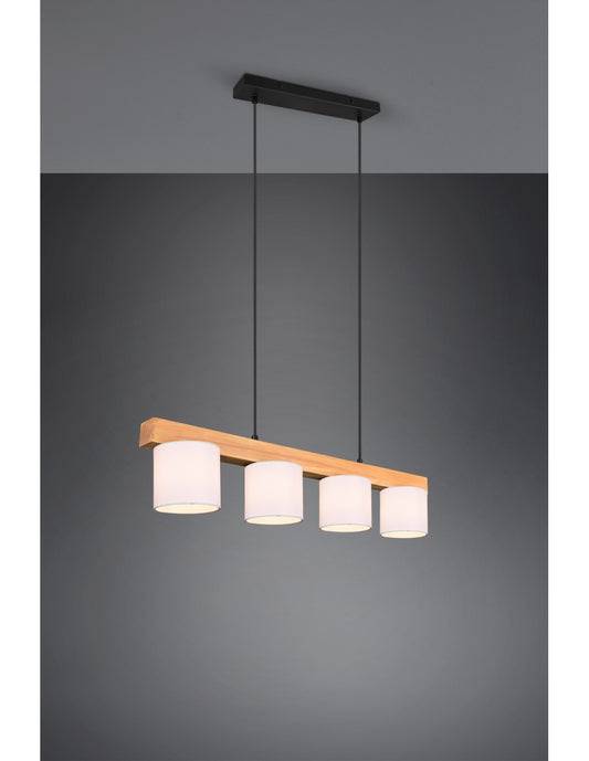 Hängeleuchter aus Holz mit 4 weißen Lampenschirmen Cameron Trio Lighting