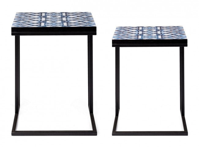 Set mit 2 Couchtischen NEAPOLIS aus Stahl mit MDF-Platte, verziert mit Aufdruck, 62,5 x 56 cm