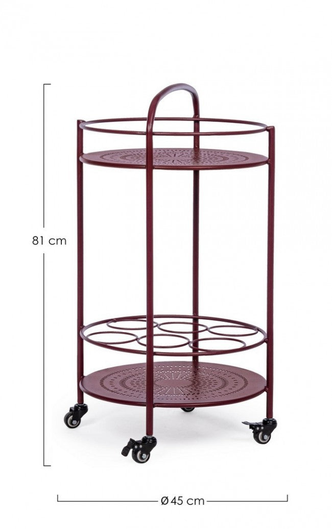 Flaschenwagen aus bordeauxrotem Stahl