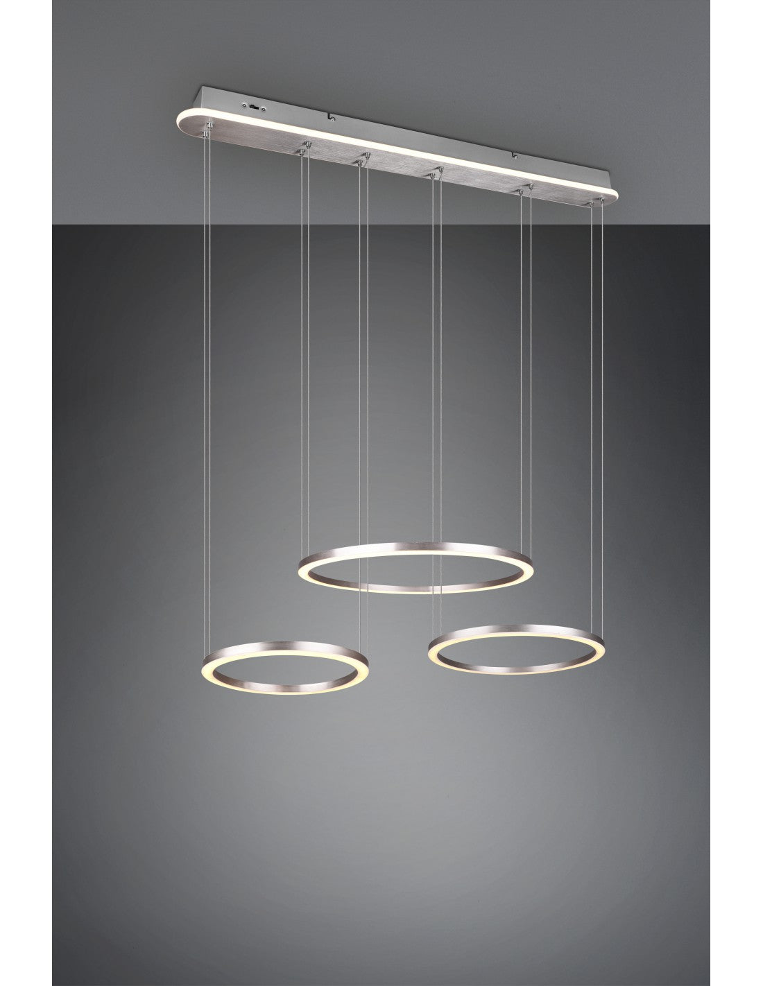 Aufhängung mit 3 Ringen, LED-Dimmer, Nickel-Dimmer, Morrison Trio Lighting