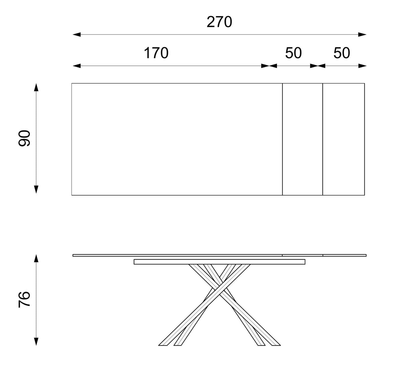 Ausziehbarer Tisch mit Calacatta-Marmorplatte 170/270x90x76h cm